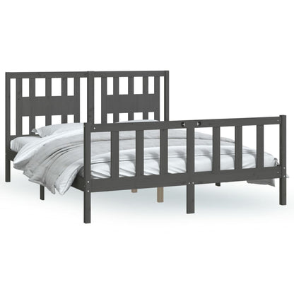 Bed Frame without Mattress Grey Solid Wood Pine King Size