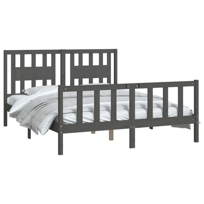 Bed Frame without Mattress Grey Solid Wood Pine King Size