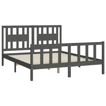 Bed Frame without Mattress Grey Solid Wood Pine King Size