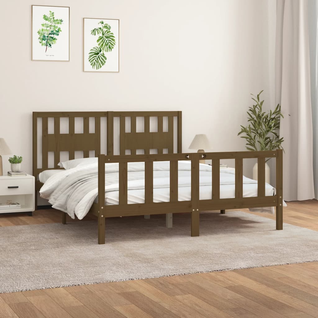 Bed Frame without Mattress Brown Solid Wood Pine King Size