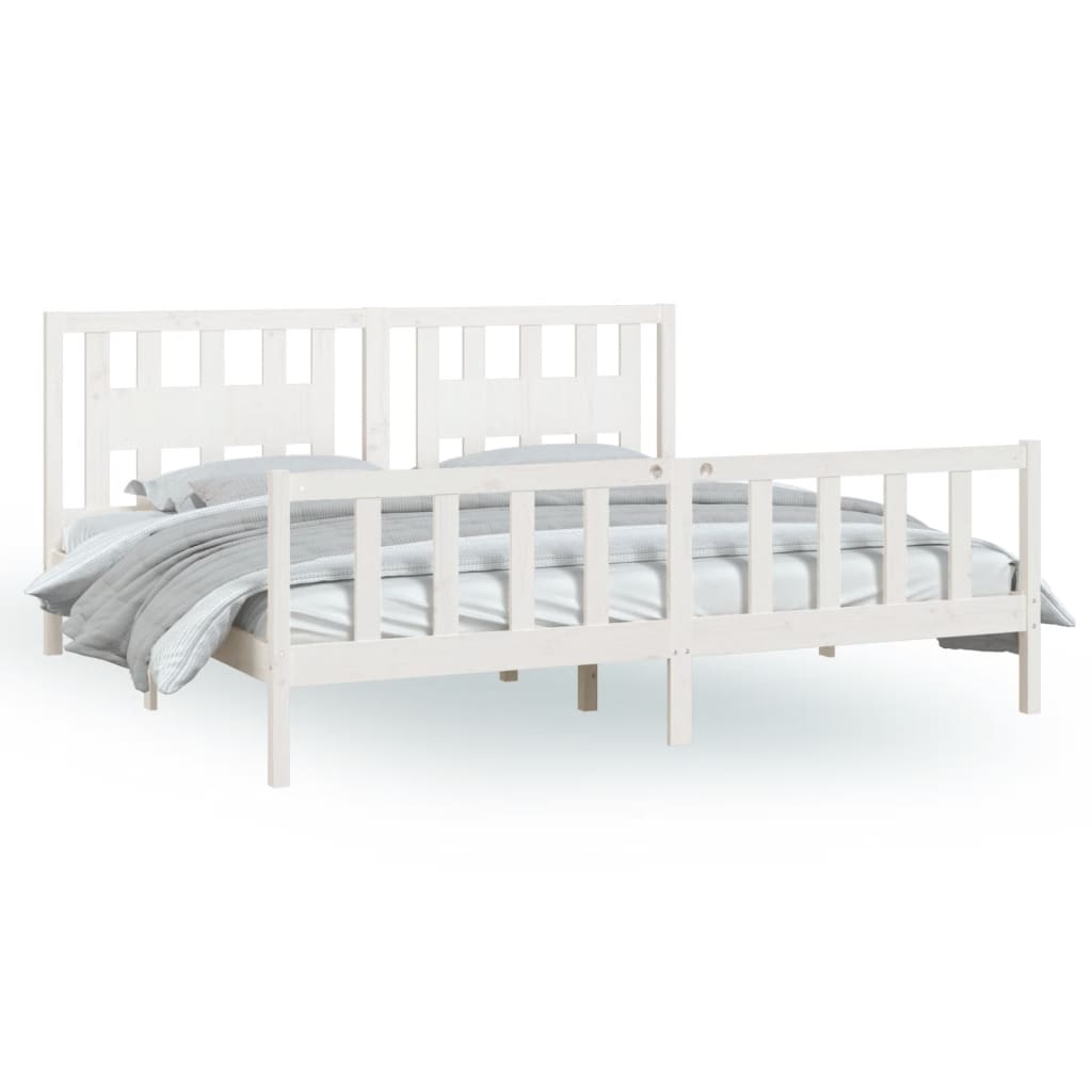 Bed Frame without Mattress White Solid Wood Pine Super King Size