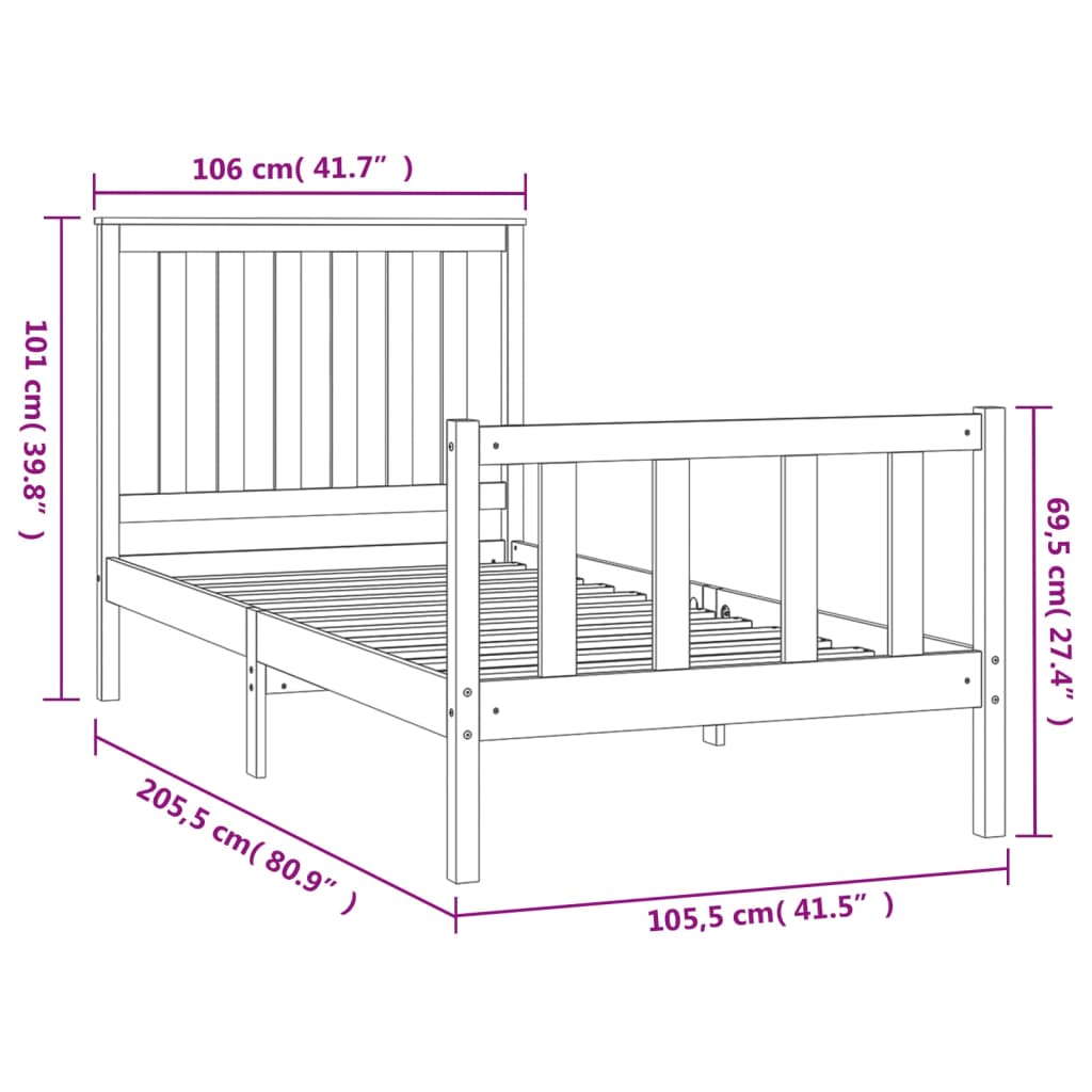 Bed Frame without Mattress White 100x200 cm Solid Wood Pine