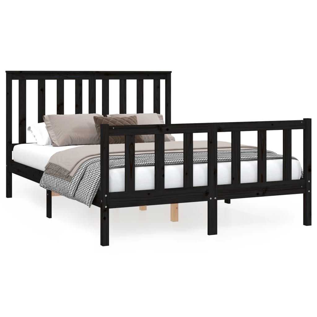 Bed Frame with Headboard Black 120x200 cm Solid Wood Pine