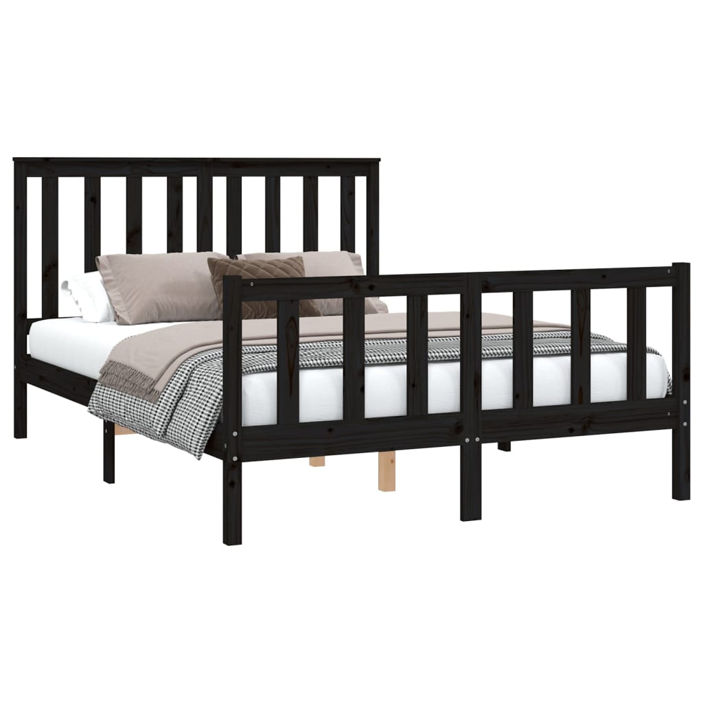 Bed Frame with Headboard Black 120x200 cm Solid Wood Pine