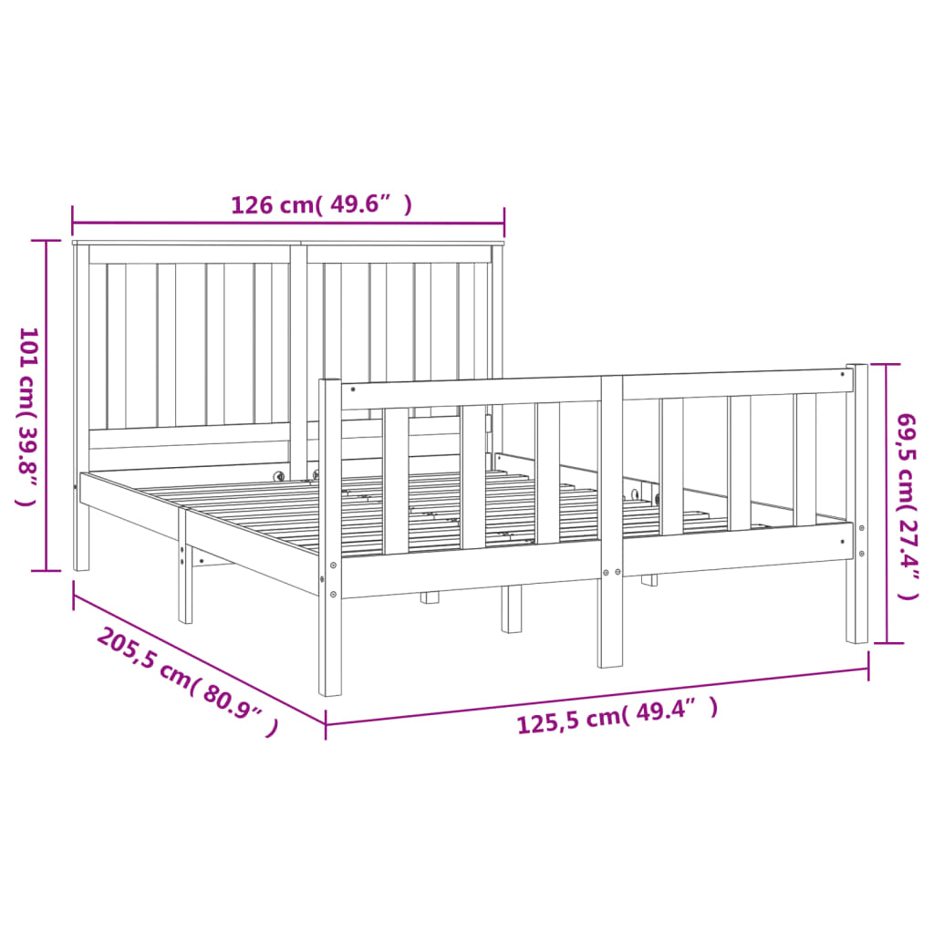 Bed Frame with Headboard Black 120x200 cm Solid Wood Pine