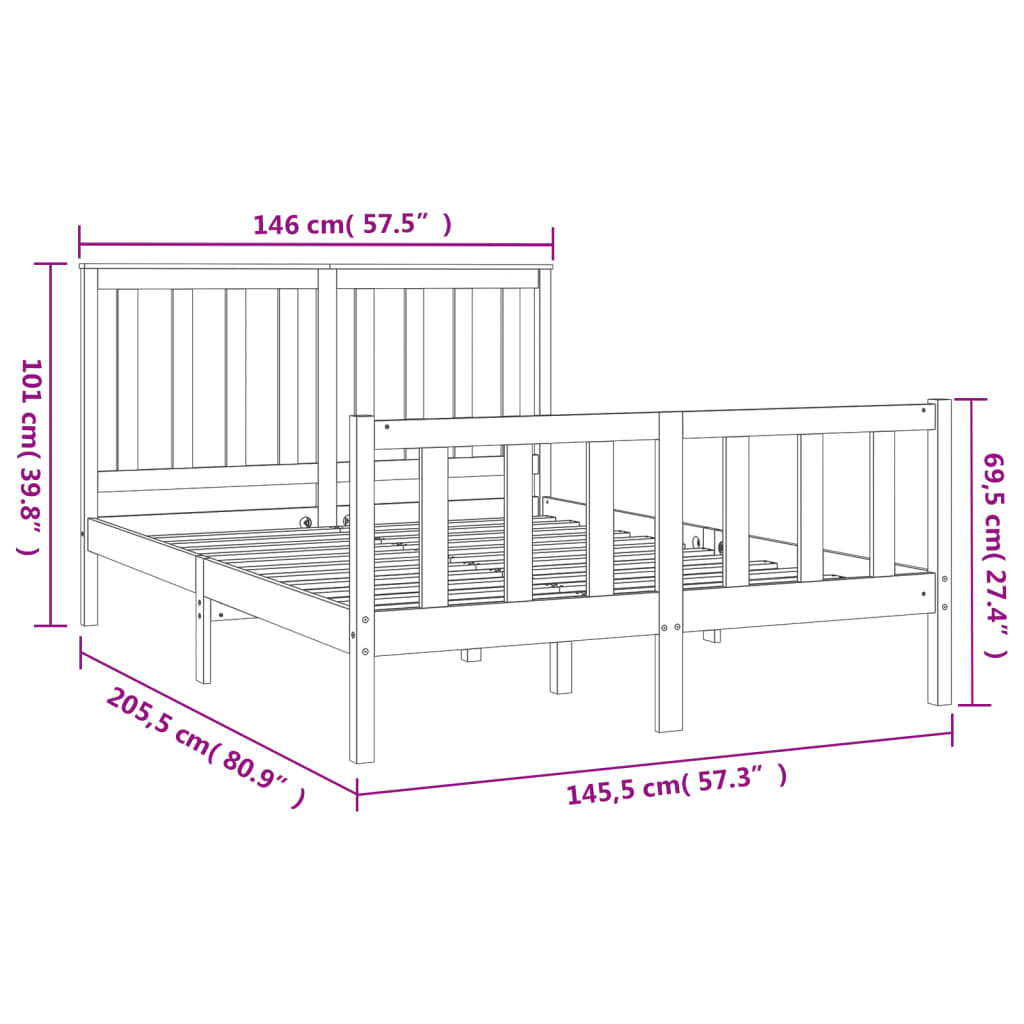 Bed Frame without Mattress 140x200 cm Solid Wood Pine