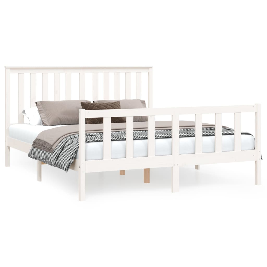 Bed Frame without Mattress White Solid Wood Pine King Size