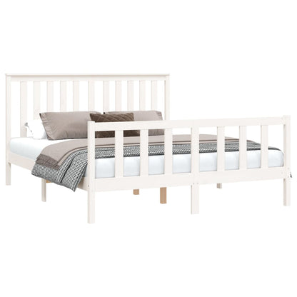 Bed Frame without Mattress White Solid Wood Pine King Size