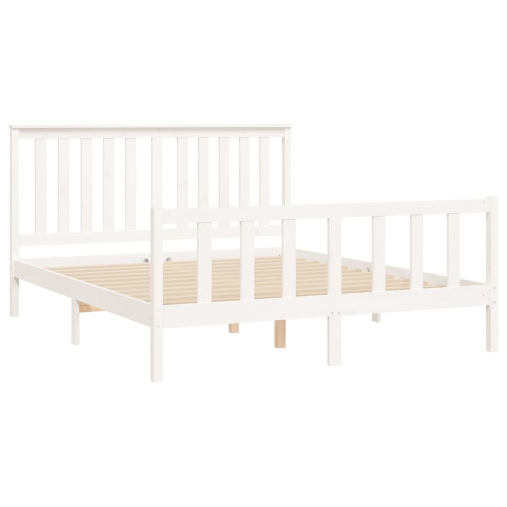 Bed Frame without Mattress White Solid Wood Pine King Size