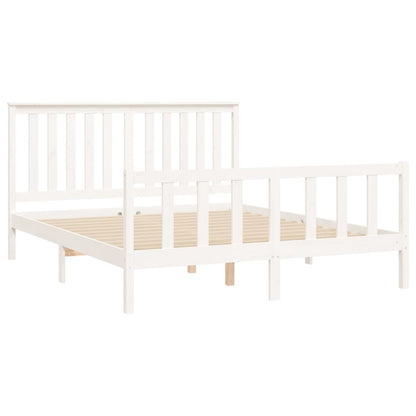 Bed Frame without Mattress White Solid Wood Pine King Size