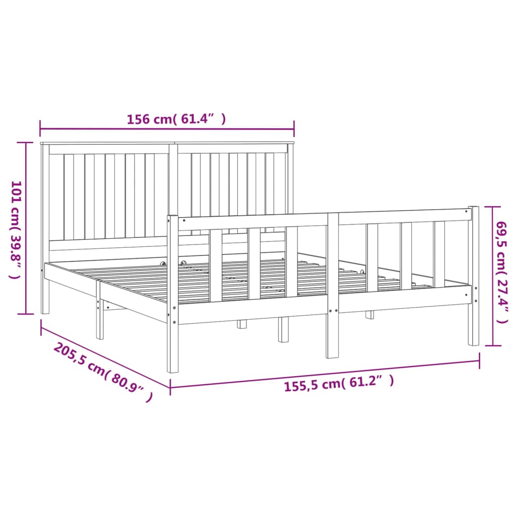 Bed Frame without Mattress White Solid Wood Pine King Size