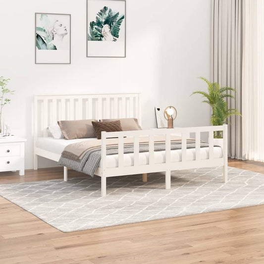 Bed Frame without Mattress White Solid Wood Pine King Size