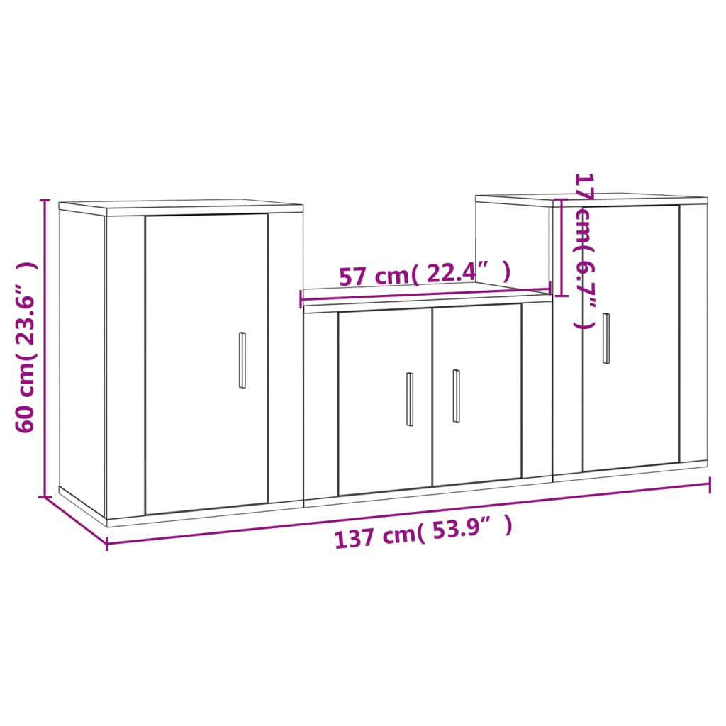 3 Piece TV Cabinet Set High Gloss White Engineered Wood