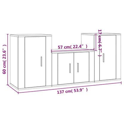 3 Piece TV Cabinet Set High Gloss White Engineered Wood