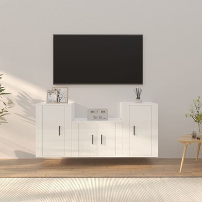 3 Piece TV Cabinet Set High Gloss White Engineered Wood