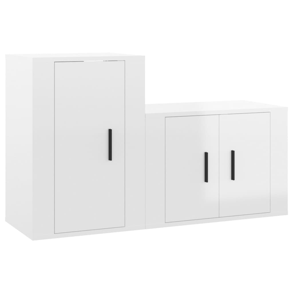 2 Piece TV Cabinet Set High Gloss White Engineered Wood