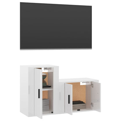 2 Piece TV Cabinet Set High Gloss White Engineered Wood