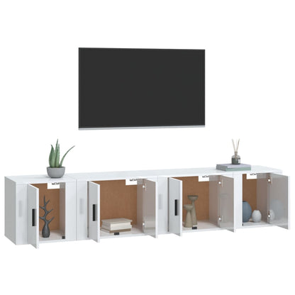 4 Piece TV Cabinet Set High Gloss White Engineered Wood