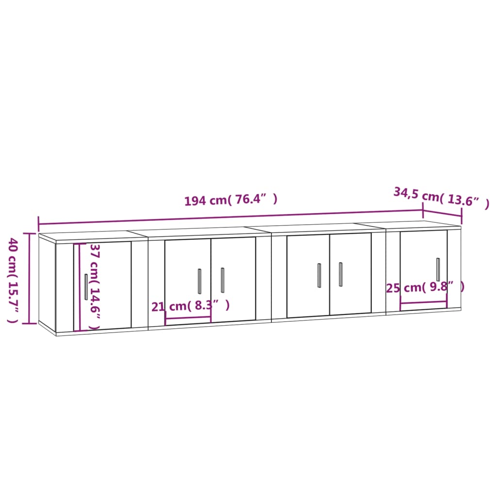 4 Piece TV Cabinet Set High Gloss White Engineered Wood