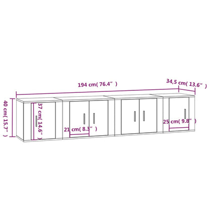 4 Piece TV Cabinet Set High Gloss White Engineered Wood