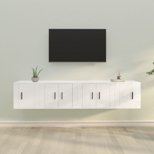 4 Piece TV Cabinet Set High Gloss White Engineered Wood