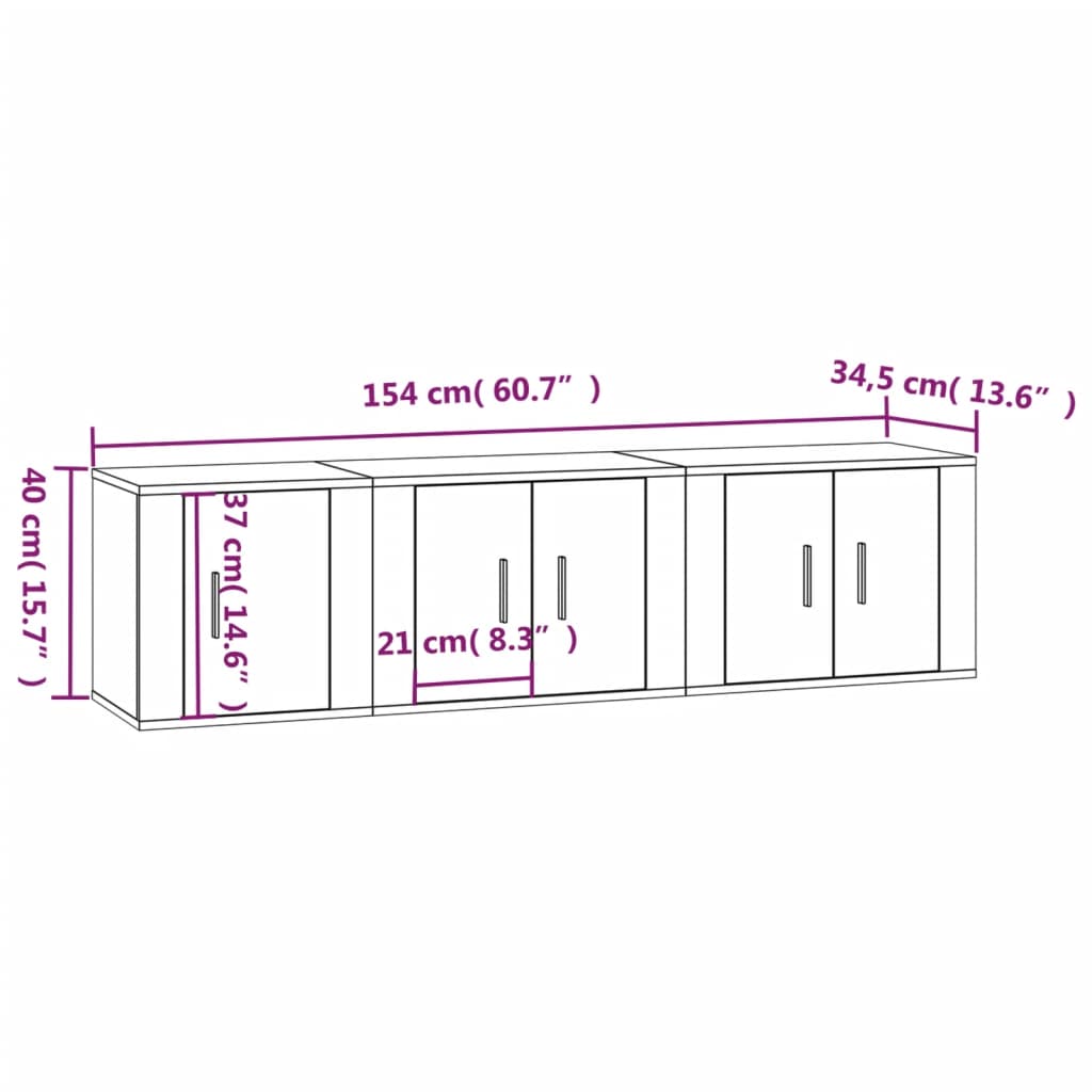 3 Piece TV Cabinet Set High Gloss White Engineered Wood