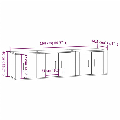 3 Piece TV Cabinet Set High Gloss White Engineered Wood