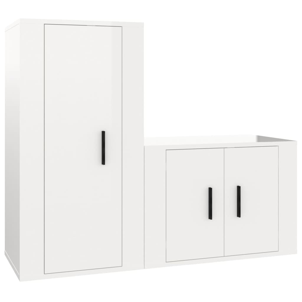 2 Piece TV Cabinet Set High Gloss White Engineered Wood