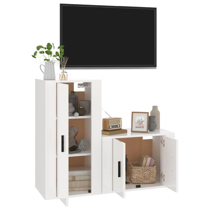 2 Piece TV Cabinet Set High Gloss White Engineered Wood