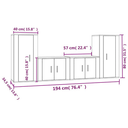 4 Piece TV Cabinet Set High Gloss White Engineered Wood