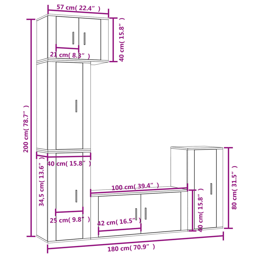 5 Piece TV Cabinet Set Brown Oak Engineered Wood