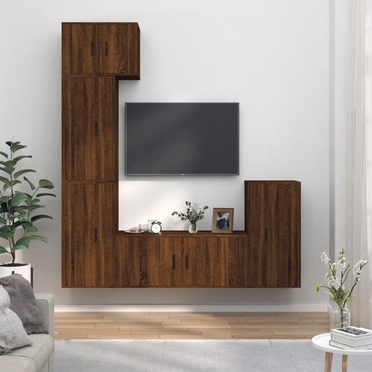 5 Piece TV Cabinet Set Brown Oak Engineered Wood