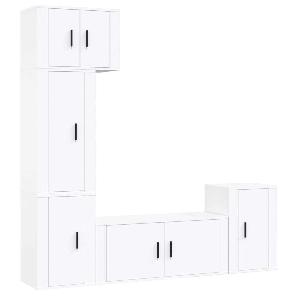 5 Piece TV Cabinet Set White Engineered Wood