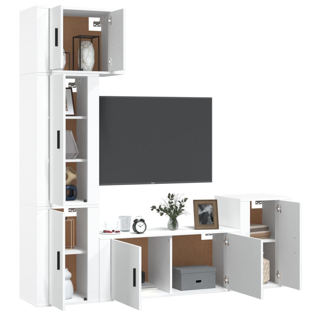 5 Piece TV Cabinet Set White Engineered Wood