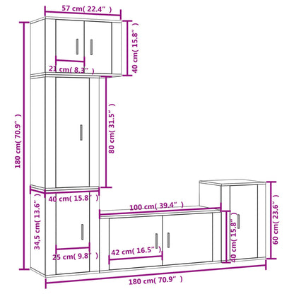 5 Piece TV Cabinet Set White Engineered Wood