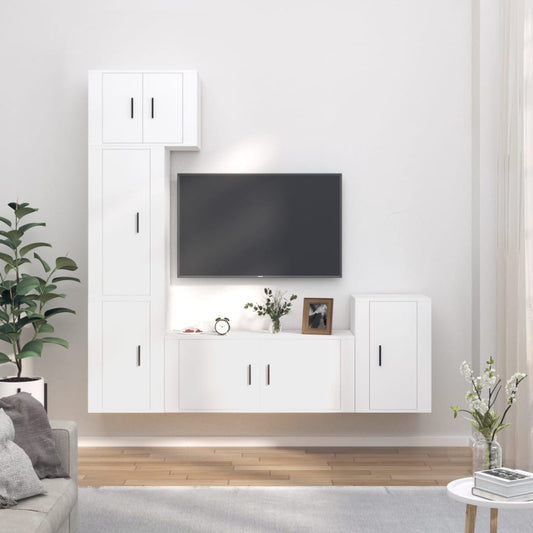 5 Piece TV Cabinet Set White Engineered Wood