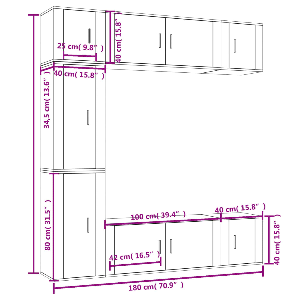 7 Piece TV Cabinet Set Concrete Grey Engineered Wood