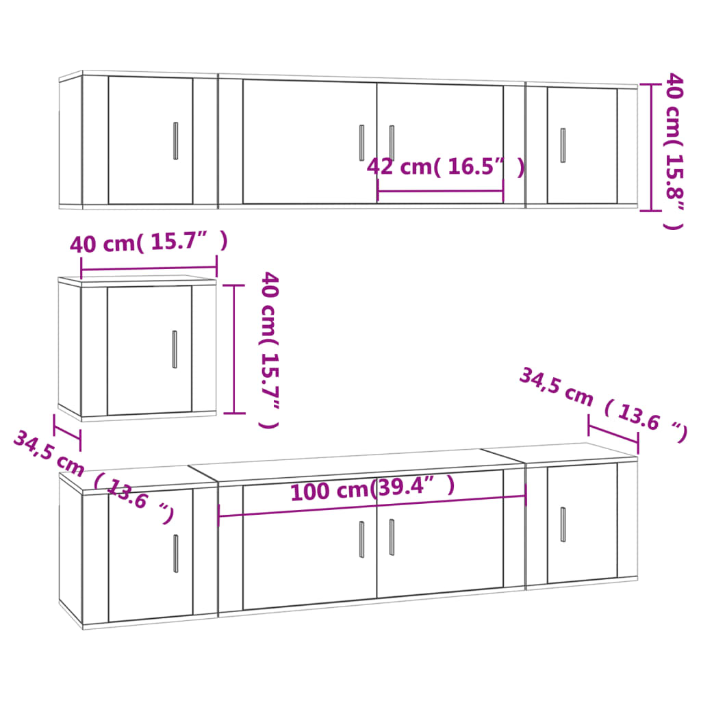 7 Piece TV Cabinet Set Concrete Grey Engineered Wood