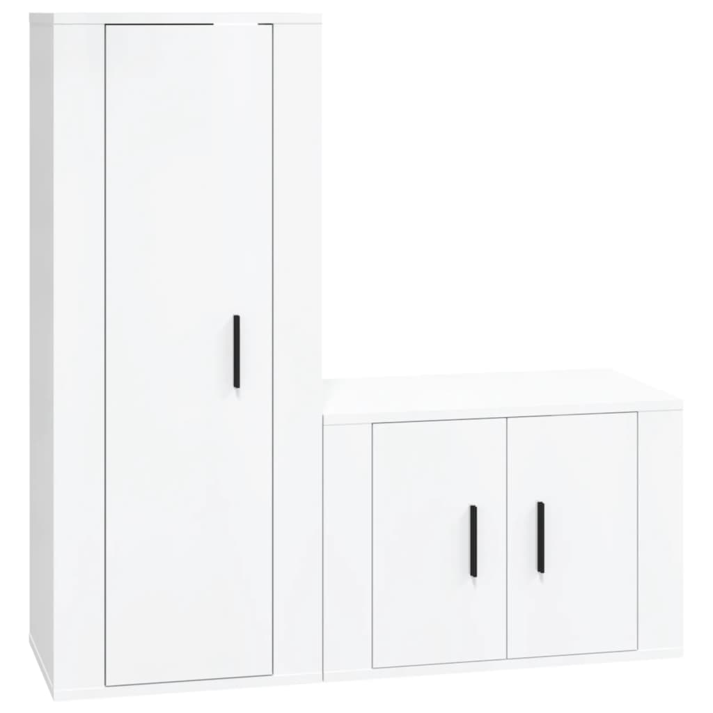 2 Piece TV Cabinet Set High Gloss White Engineered Wood