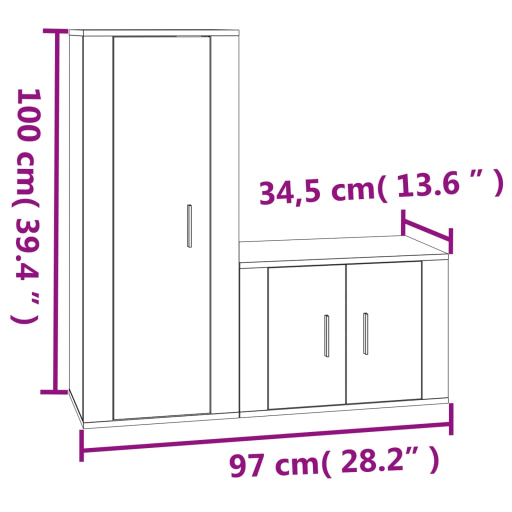 2 Piece TV Cabinet Set High Gloss White Engineered Wood