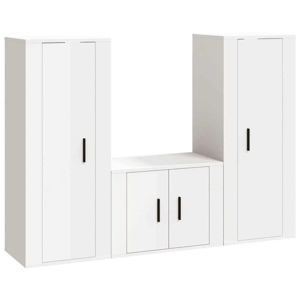 3 Piece TV Cabinet Set High Gloss White Engineered Wood