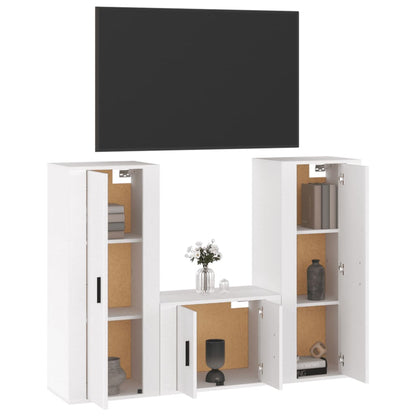 3 Piece TV Cabinet Set High Gloss White Engineered Wood