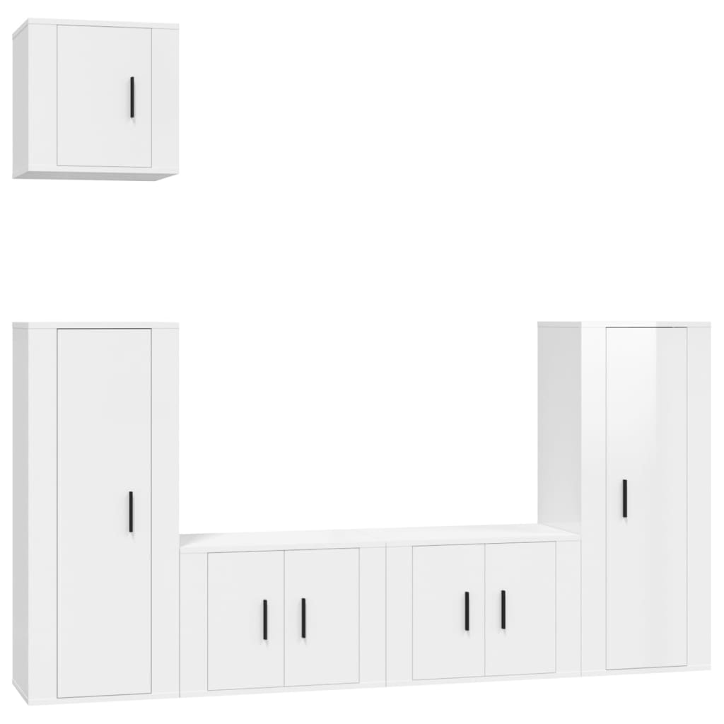 5 Piece TV Cabinet Set High Gloss White Engineered Wood