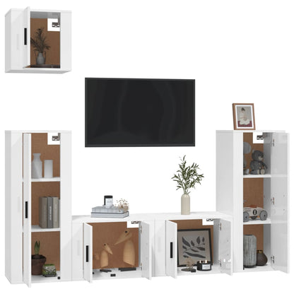 5 Piece TV Cabinet Set High Gloss White Engineered Wood