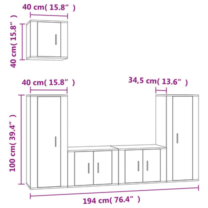 5 Piece TV Cabinet Set High Gloss White Engineered Wood