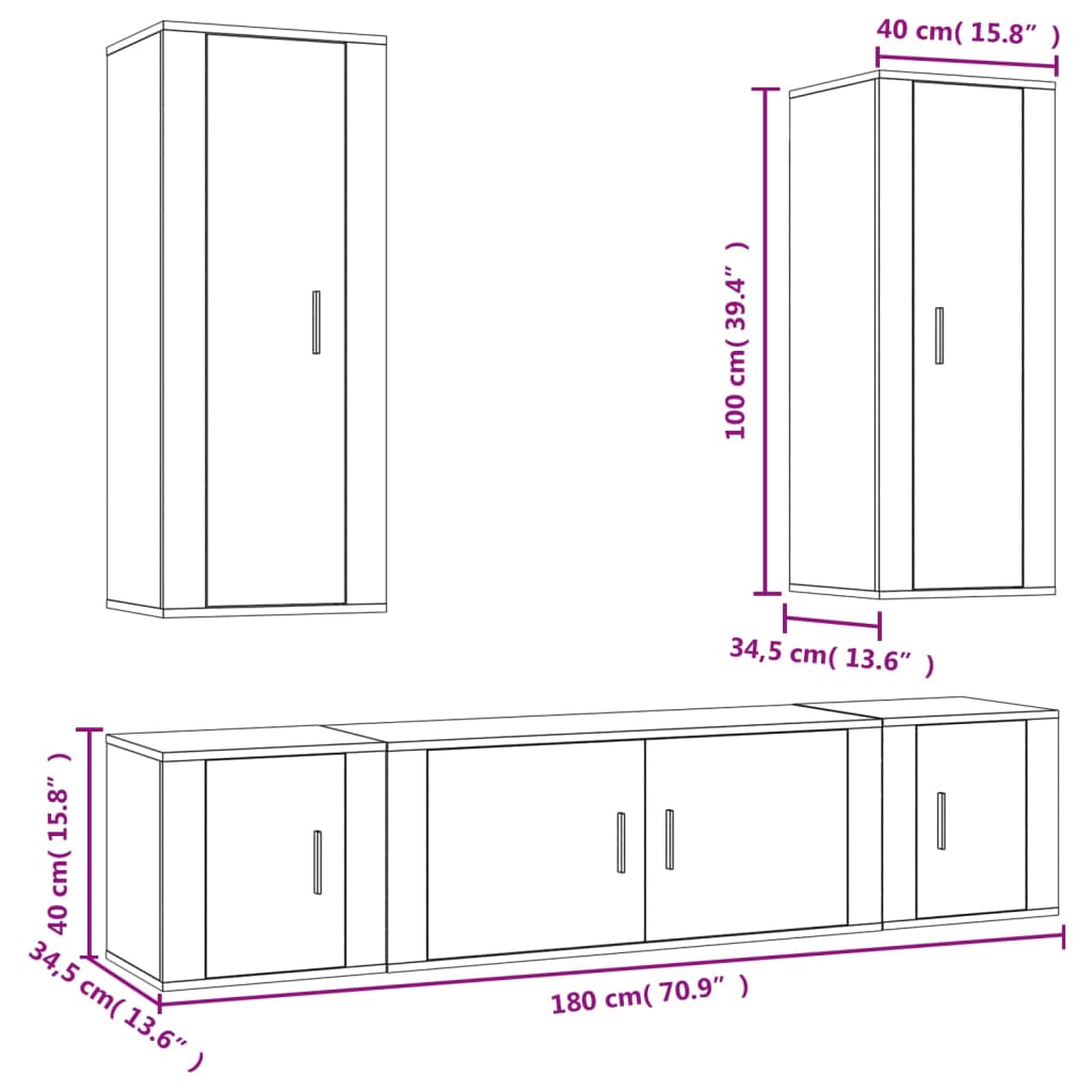 5 Piece TV Cabinet Set High Gloss White Engineered Wood