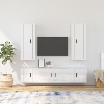 5 Piece TV Cabinet Set High Gloss White Engineered Wood