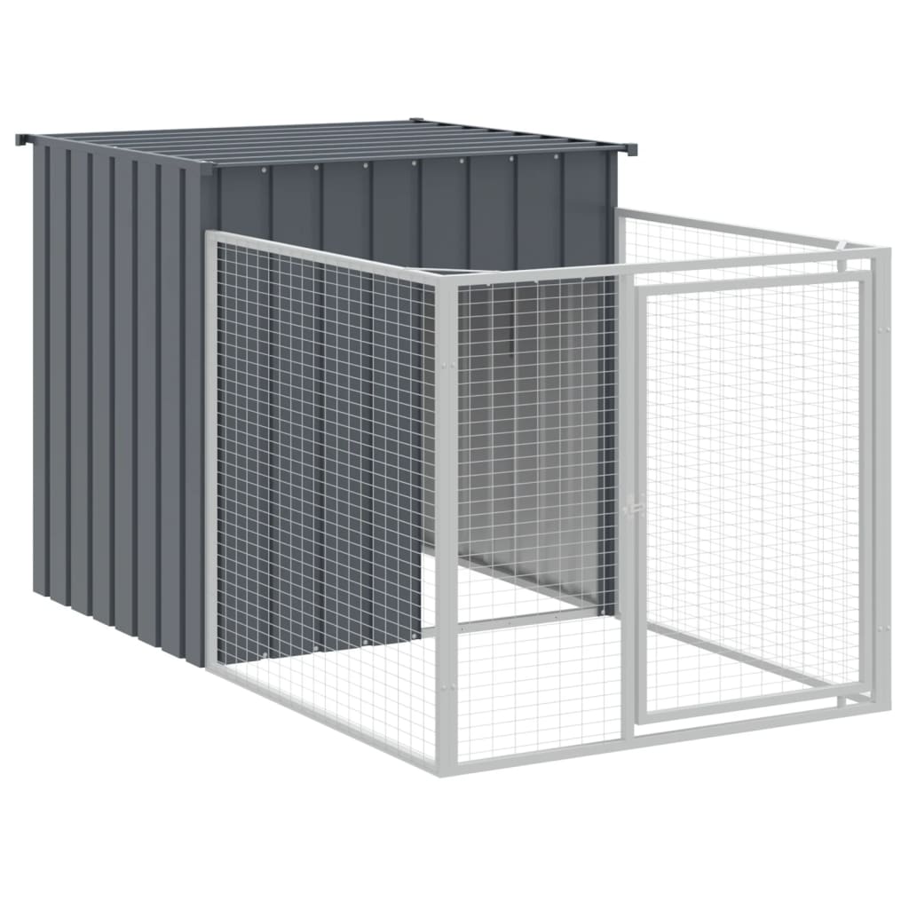 Dog House with Run Anthracite 110x201x110 cm Galvanised Steel