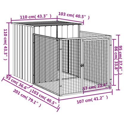 Dog House with Run Anthracite 110x201x110 cm Galvanised Steel