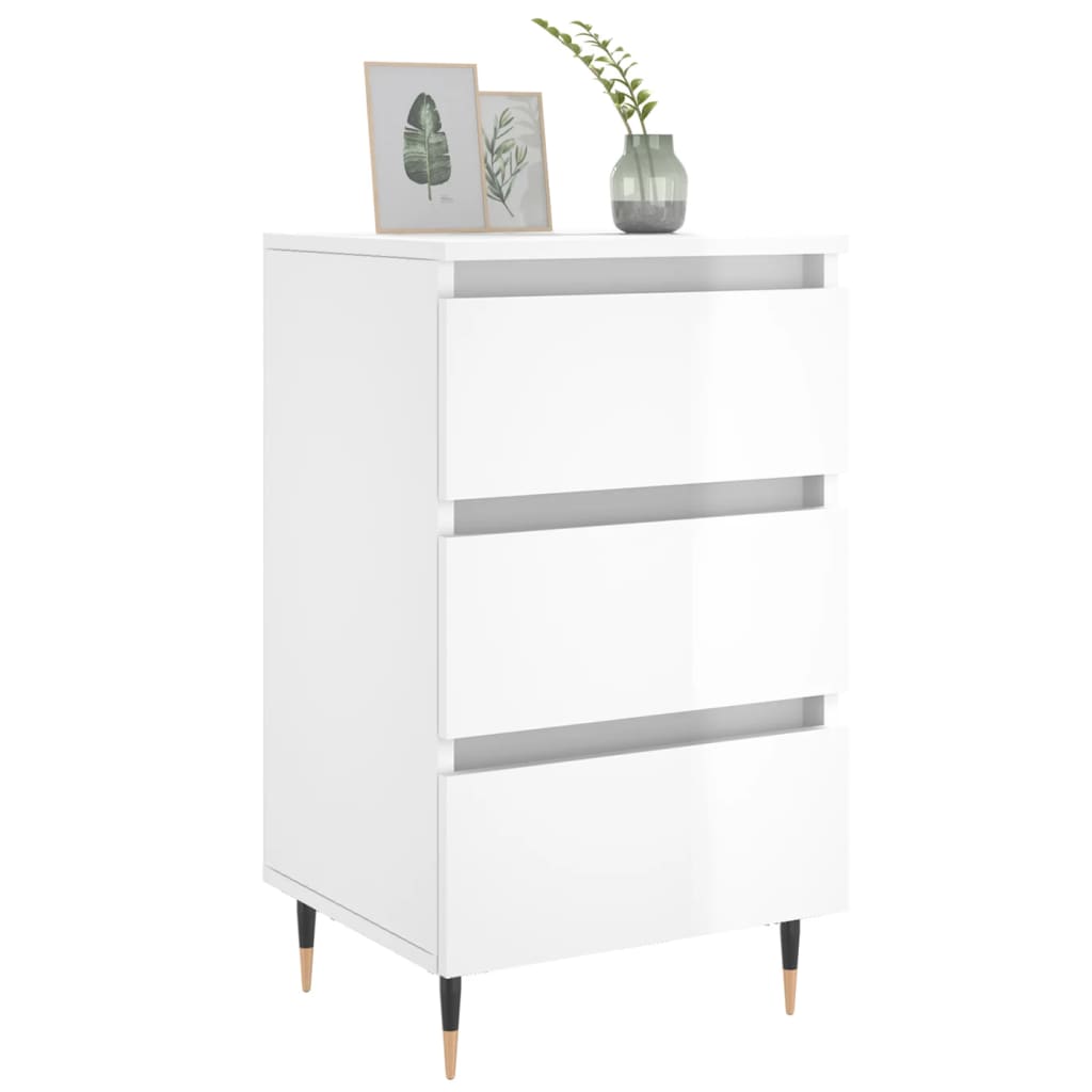 Bedside Cabinet High Gloss White 40x35x69 cm Engineered Wood